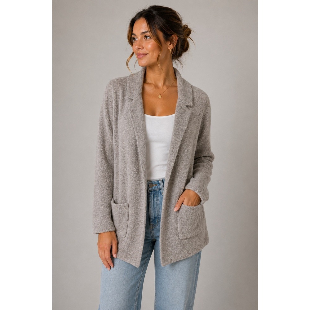 Barefoot Dreams CozyChic Lite Gray Open Front Cardigan 1X Longline Soft Lounge